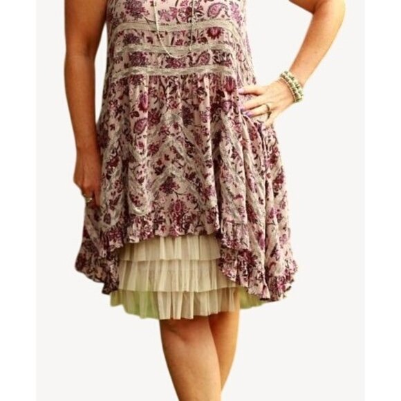 Free People Purple Floral Voile & Lace Trapeze Slip Dress | Boho Grunge Fairy M - Picture 13 of 16